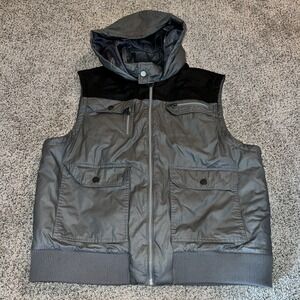 INC XXL Sleeveless Gray‎ Hooded Insulated Zip Vest Pockets